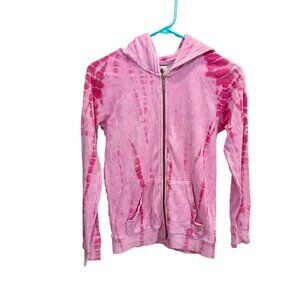 Vintage Juicy Couture Y2K Pink Tie Dye French Terry Track Jacket Hoodie Girls 12